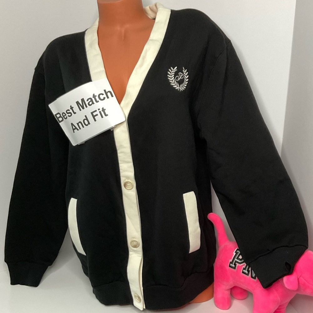 Victoria’s Secret PINK M Logo Embroidery P Patch Cardigan Sweater Sweatshirt